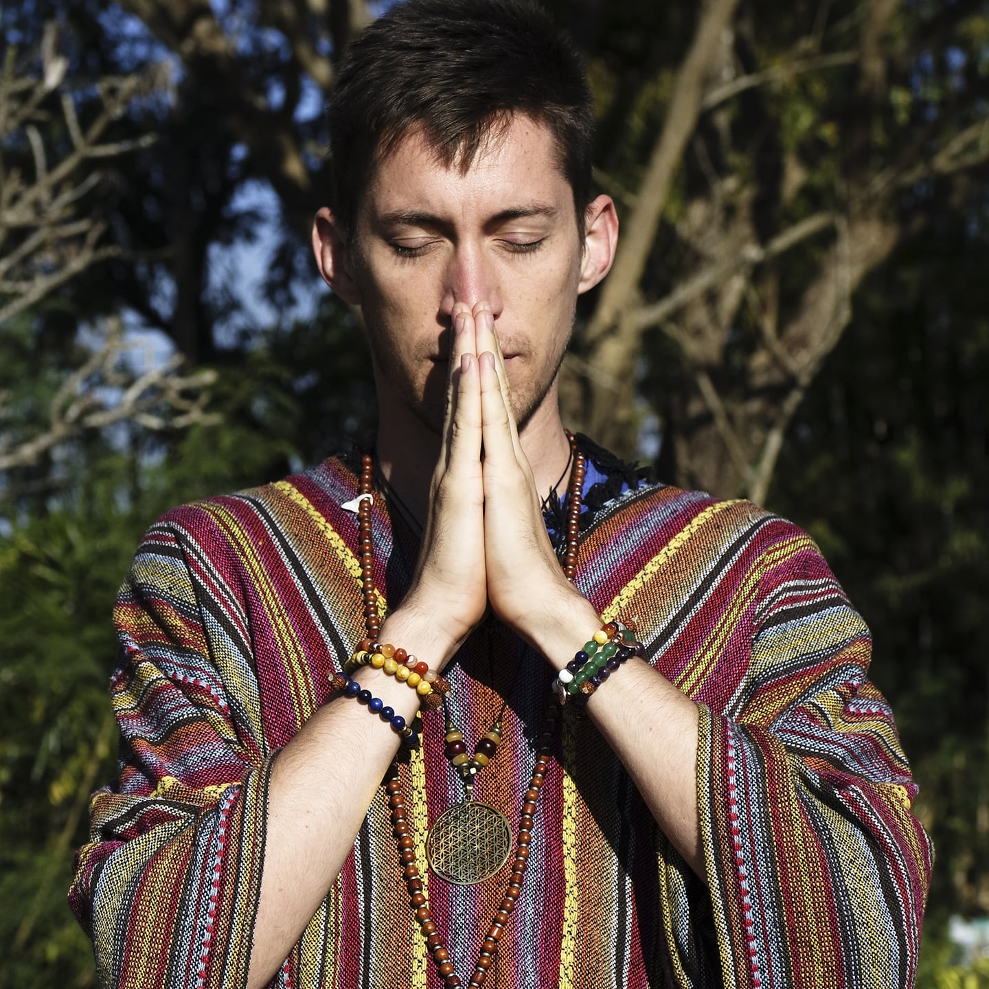 Quiet gratitude pose outdoors